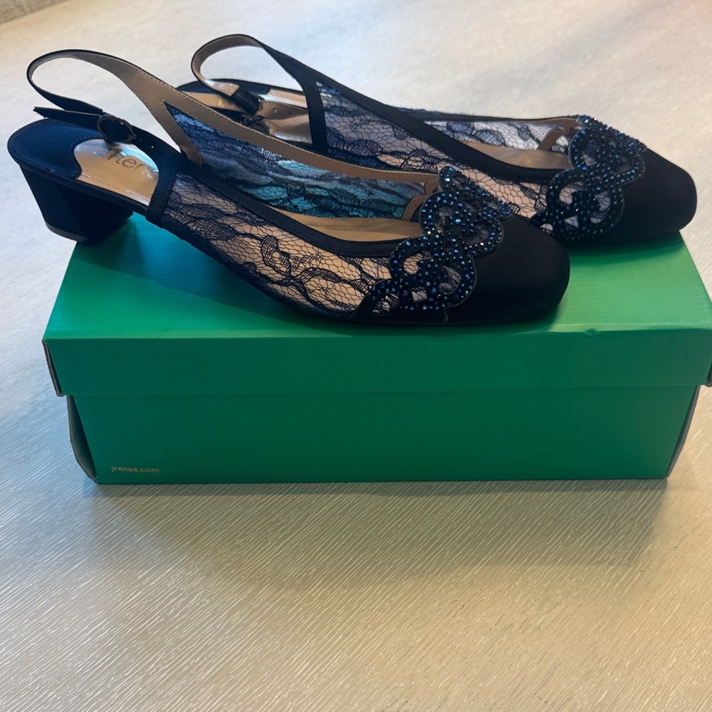 J. Renee Elegant Blue Lace Slingback Heels